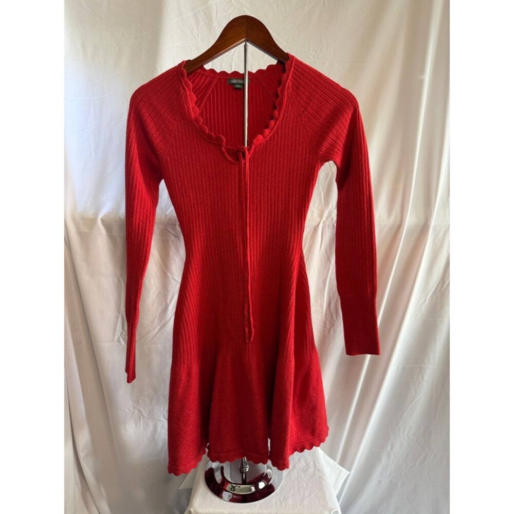 wild fable Red Ribbed Knit Dress with Scalloped Edge